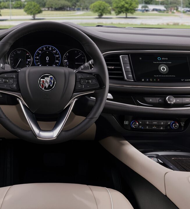 2022 Buick Enclave interior featuring the steering wheel and infotainment system.
