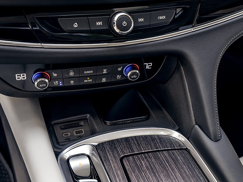 2024 Buick Enclave Sport Touring temperature controls and charging ports.
