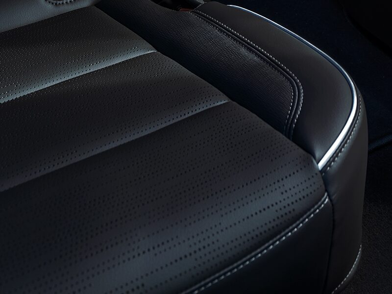 Close up view of the leather stitching inside the 2025 Buick Enclave ST.