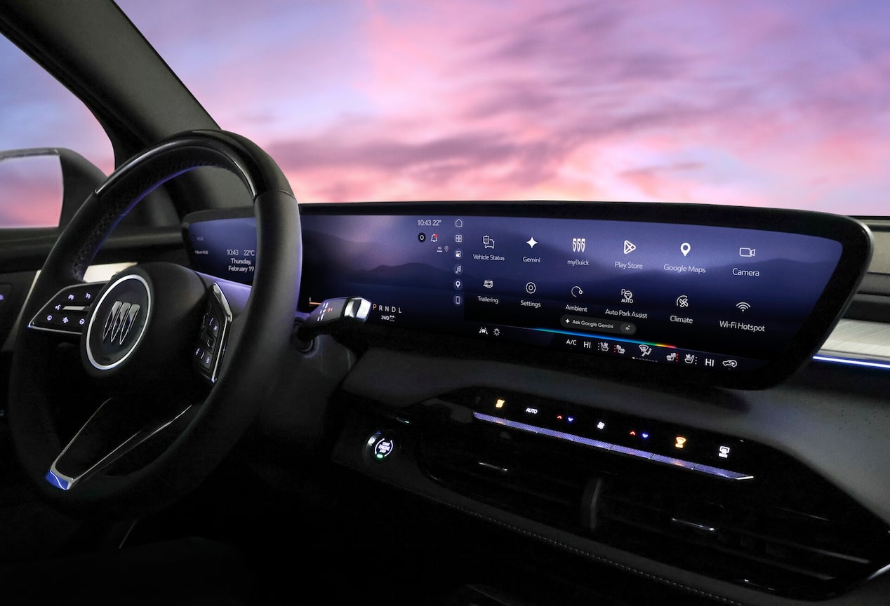 In-vehicle display featuring Google Gemini integrated with Google built-in. 
