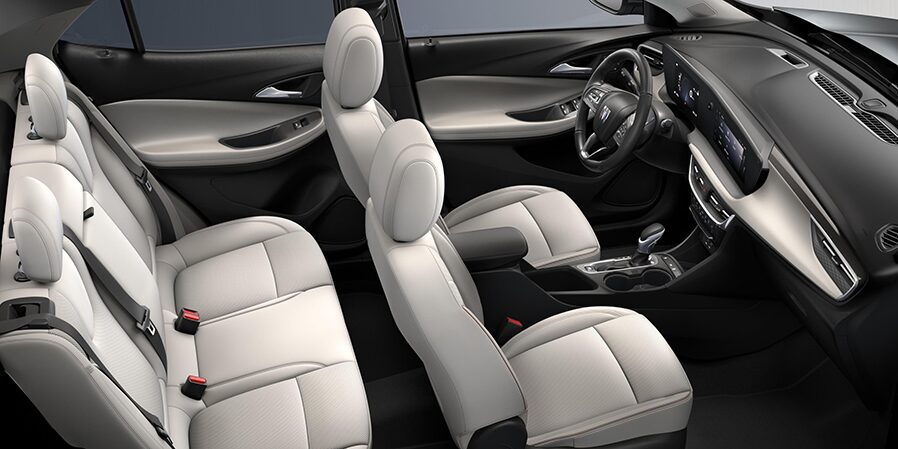 2024 Buick  Encore GX Avenir interior seats in Whisper Beige with Ebony Accents top view.