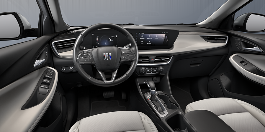 2024 Buick Encore GX Preferred front interior in Whisper Beige with Ebony Accents.