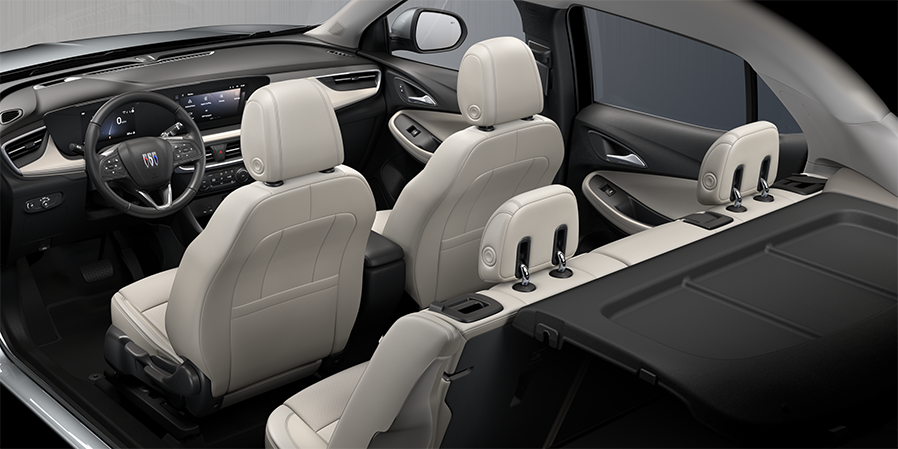 2024 Buick Encore GX Preferred interior seats in Whisper Beige with Ebony Accents rear view.