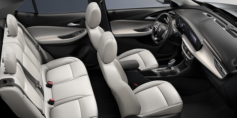 2024 Buick Encore GX ST interior seats in Whisper Beige with Ebony Accents top view.