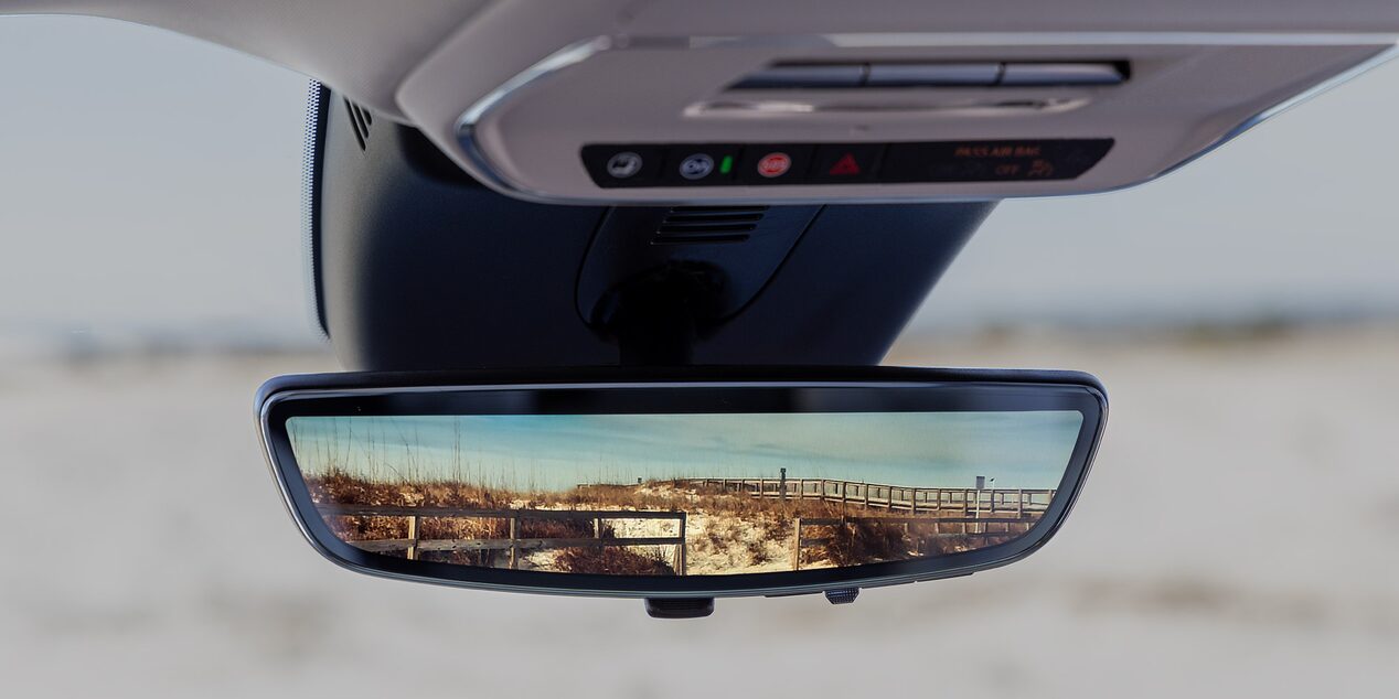 Close up view of the rear-view mirror on the 2025 Buick Enclave.