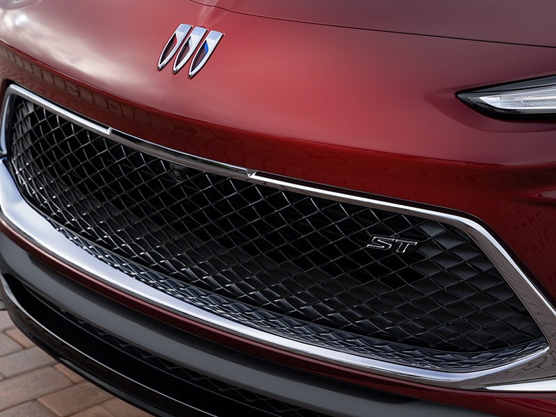 Close up view of the black mesh grille on the 2025 Buick Encore GX ST.