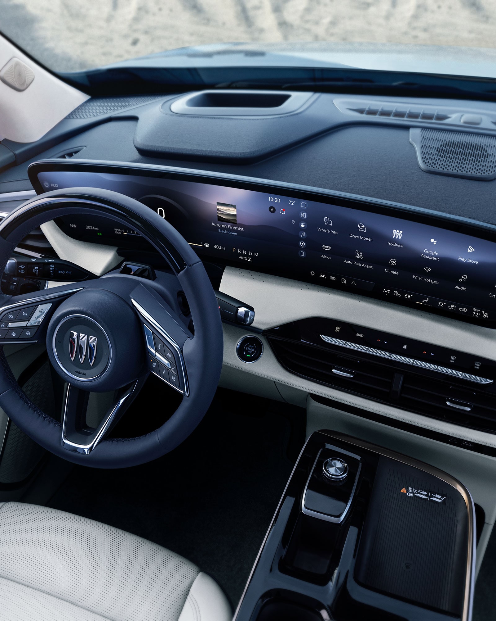 Steering wheel and Dashboard inside the 2026 Buick Enclave Avenir.
