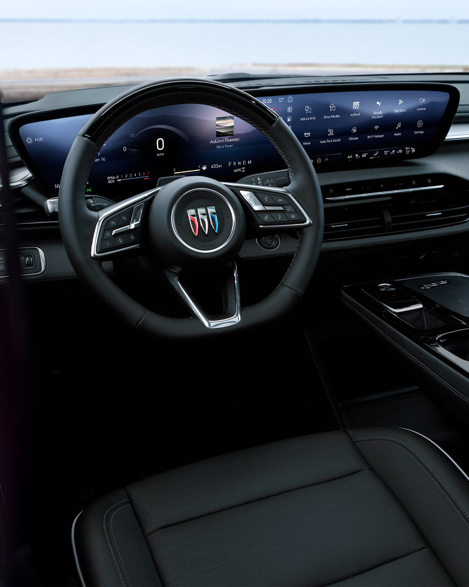 Driver’s View the Steering Wheel and Display Dashboard of a 2026 Buick Enclave.