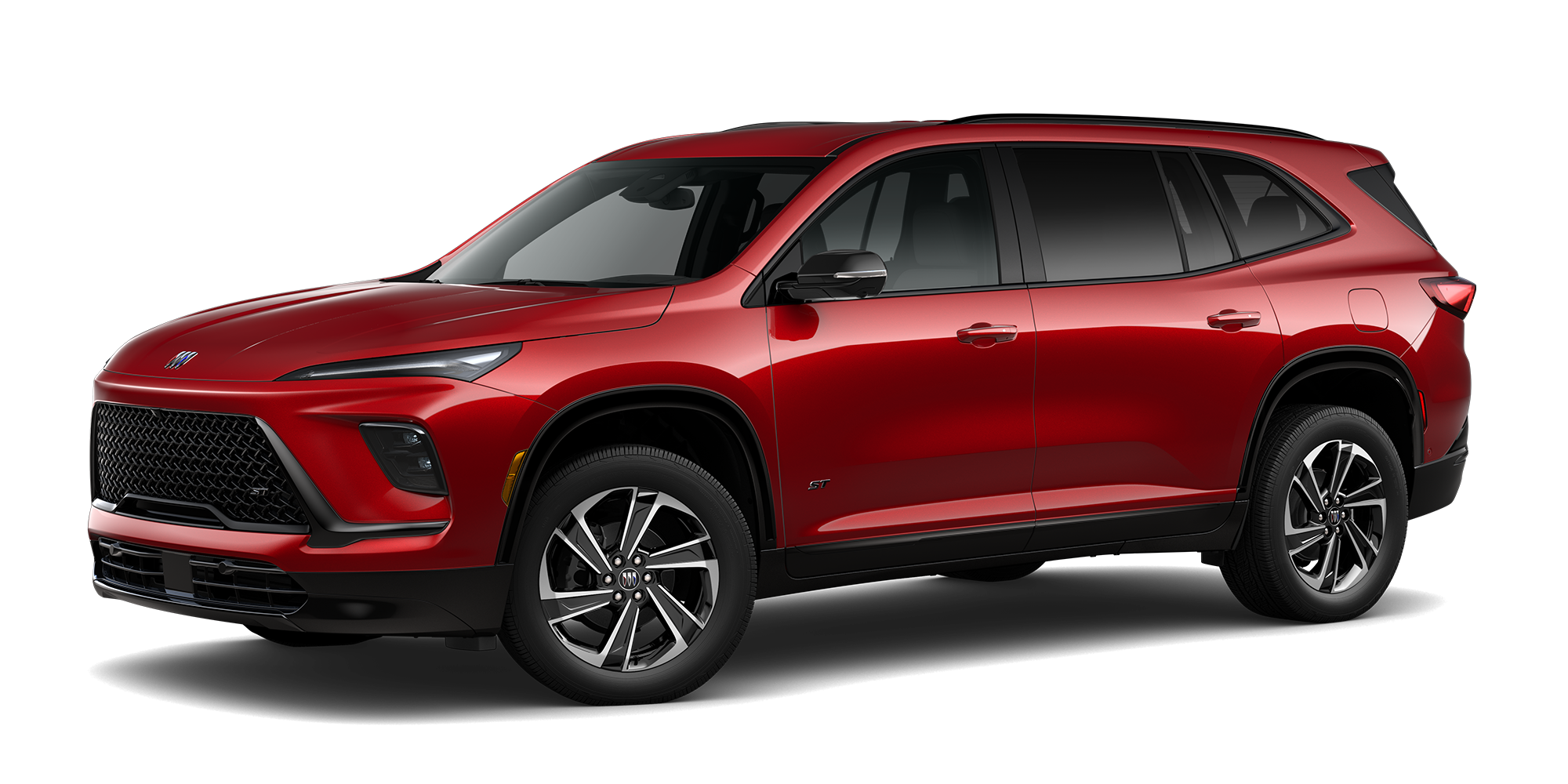 Vue aux trois quarts d’un VUS Buick Enclave ST rouge 2027.