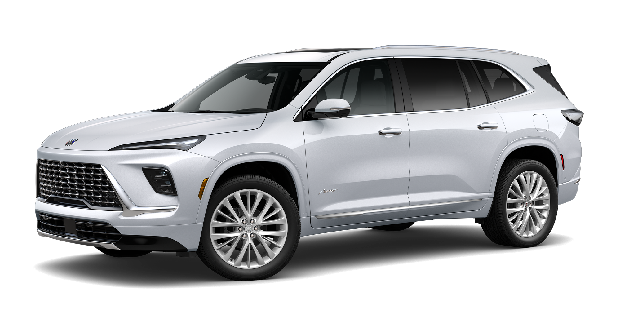 Vue aux trois quarts d’un VUS blanc Buick Enclave Avenir 2027.