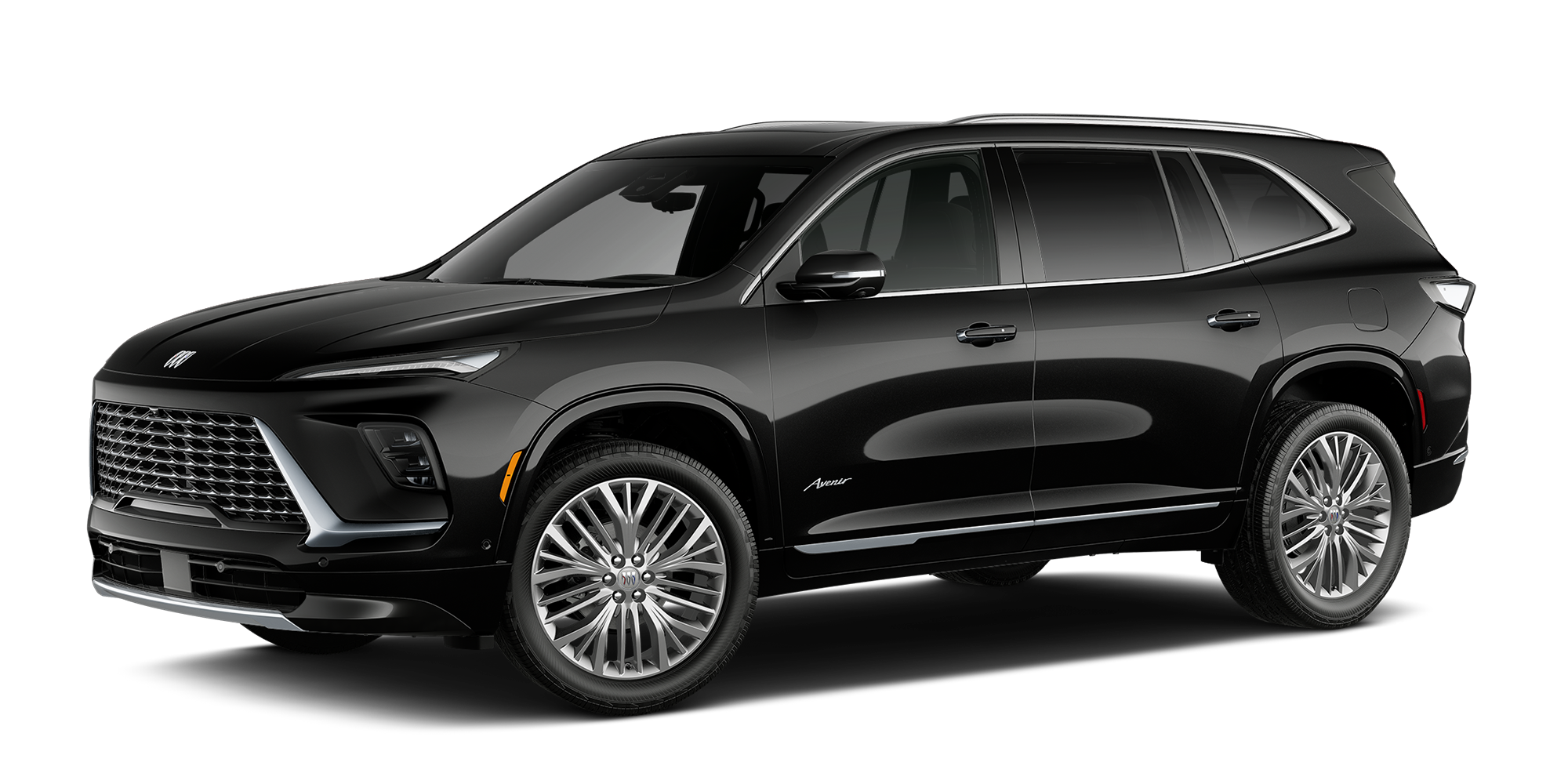 Three Quarter View of a Ebony Twilight Metallic 2027 Buick Enclave Avenir SUV.