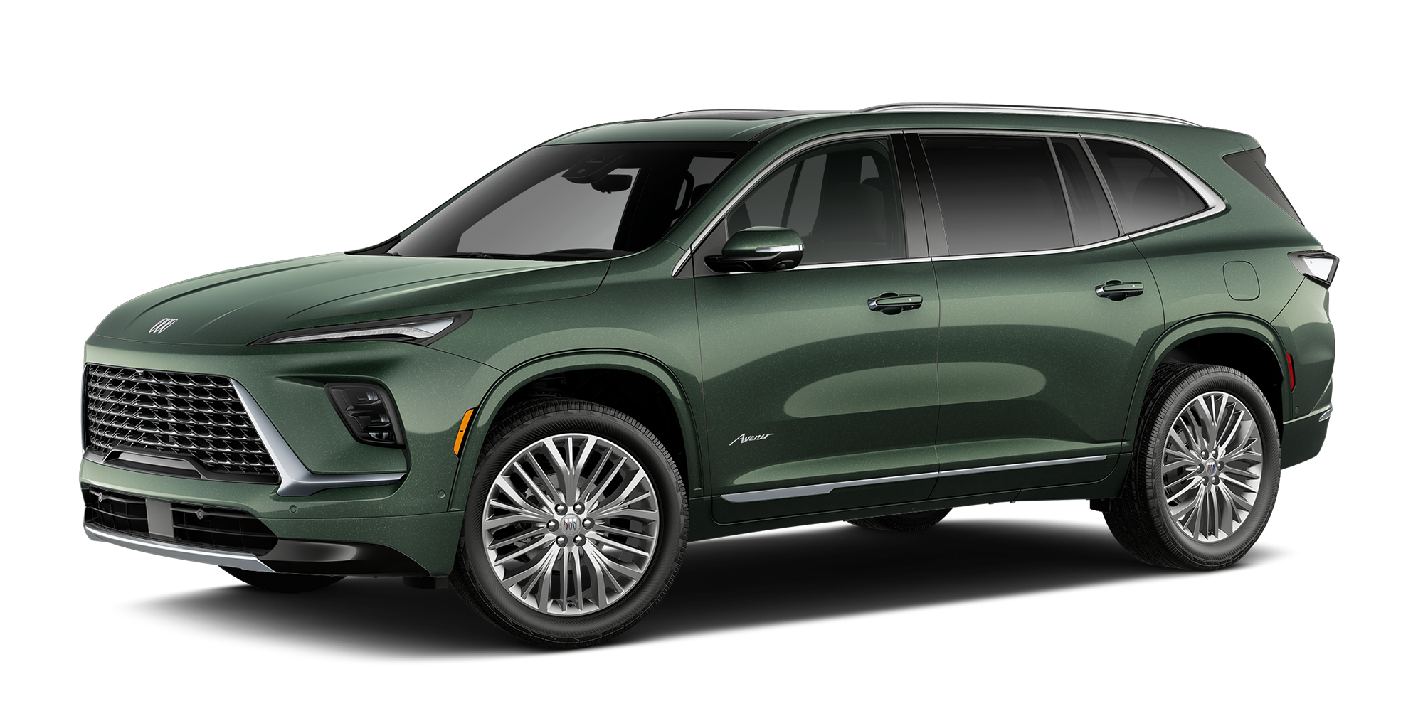 Three Quarter View of a Emerald Green Metallic 2027 Buick Enclave Avenir SUV.