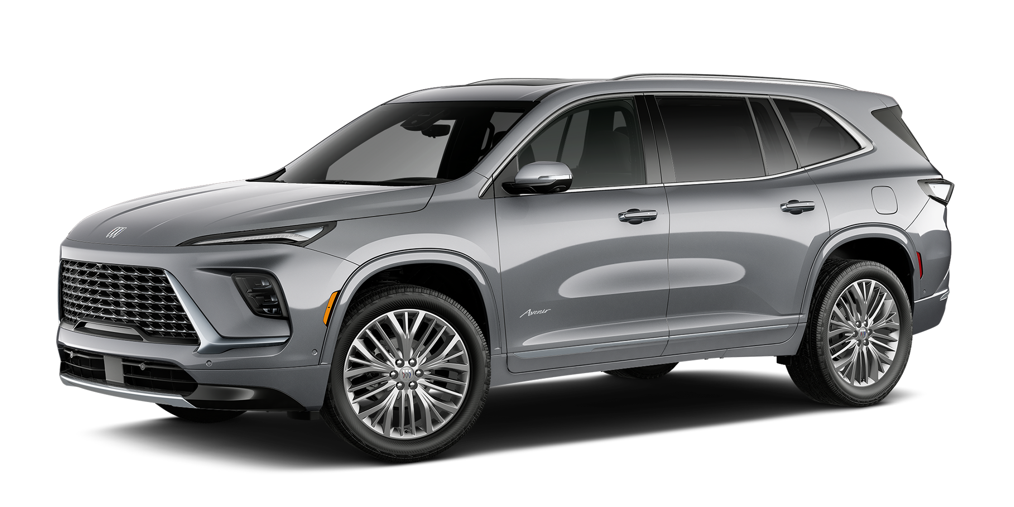 Three Quarter View of a Moonstone Grey Metallic 2027 Buick Enclave Avenir SUV.