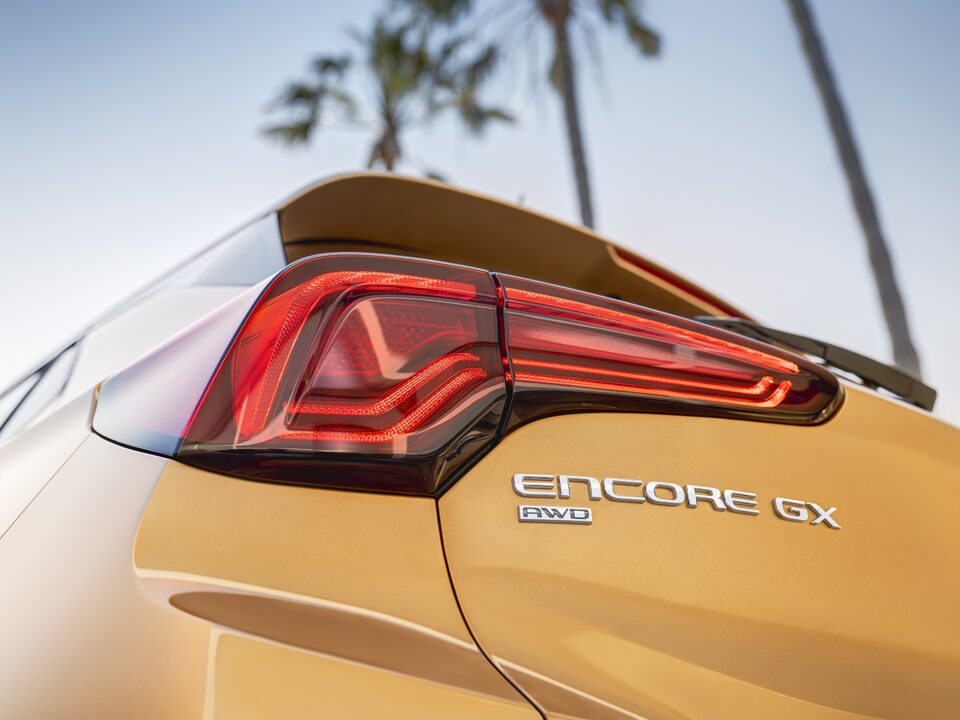 Close-up of the rear headlights of the 2024 Encore GX ST.