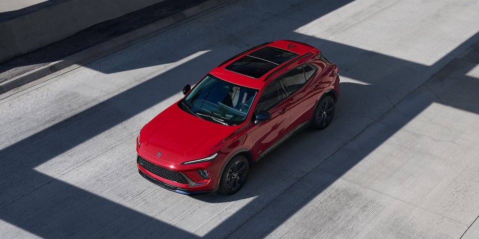 Birds-eye View of the 2026 Buick Envision Compact SUV Driving Down the Freeway.