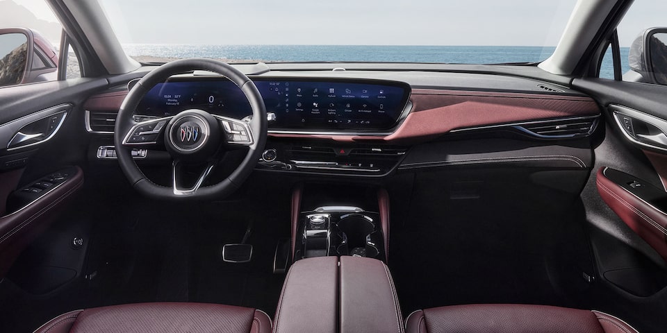 Interior View of the Steering Wheel and Dashboard in the 2026 Buick Envision Compact SUV.
