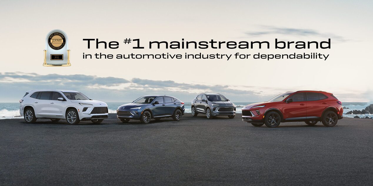 The Buick Lineup with Text Overlay: “The #1 mainstream brand in the automotive industry for dependability
