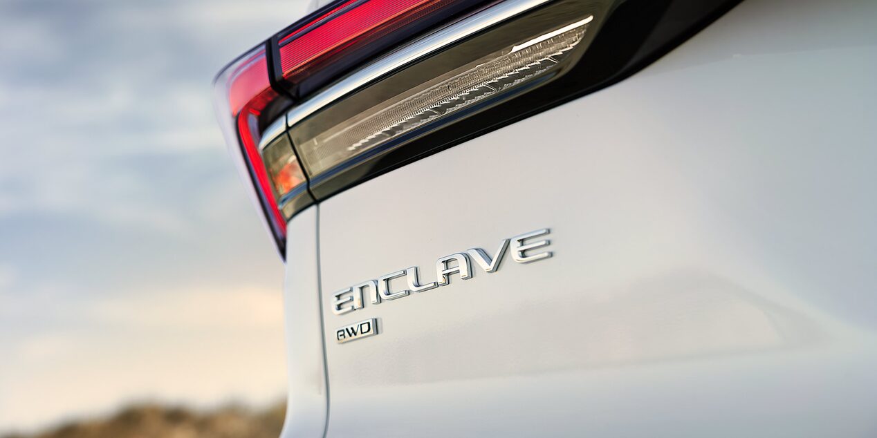 Close-up of a Red Taillight and AWD Badge of a 2025 Buick Enclave