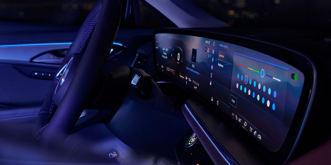 Interior View of the Buick Infotainment System Displaying the Different Ambient Lighting Color Options