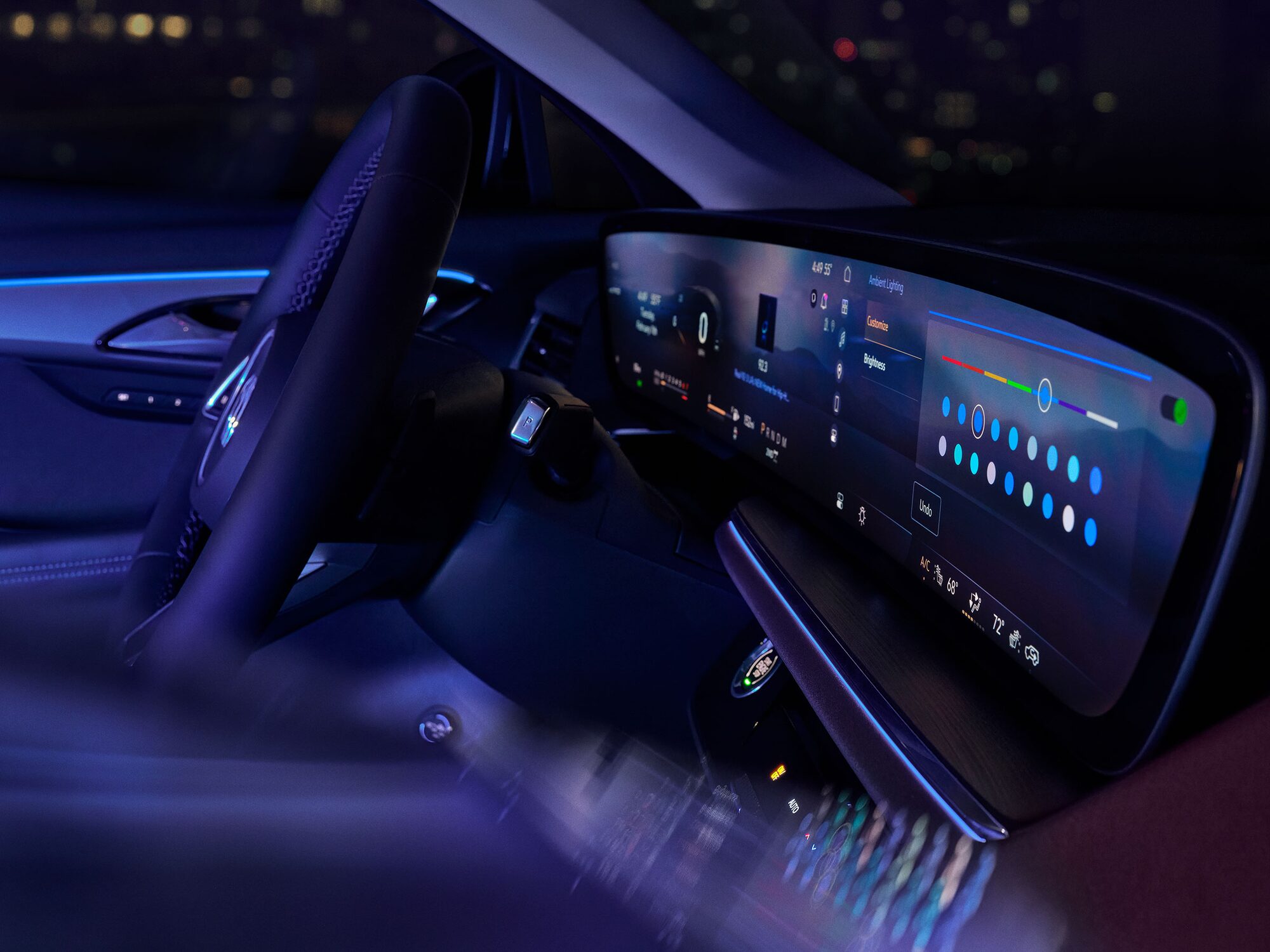 Interior View of the Buick Infotainment System Displaying the Different Ambient Lighting Color Options