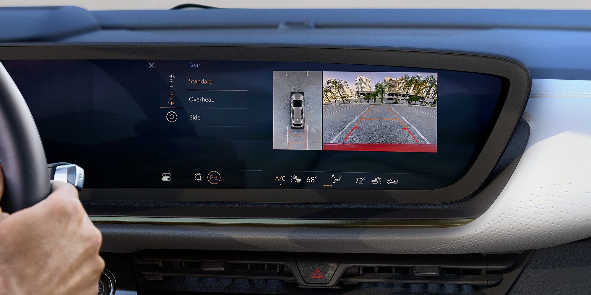 The Interior Dashboard of a Buick Vehicle Displaying the 360-Degree Camera View on a Large Screen