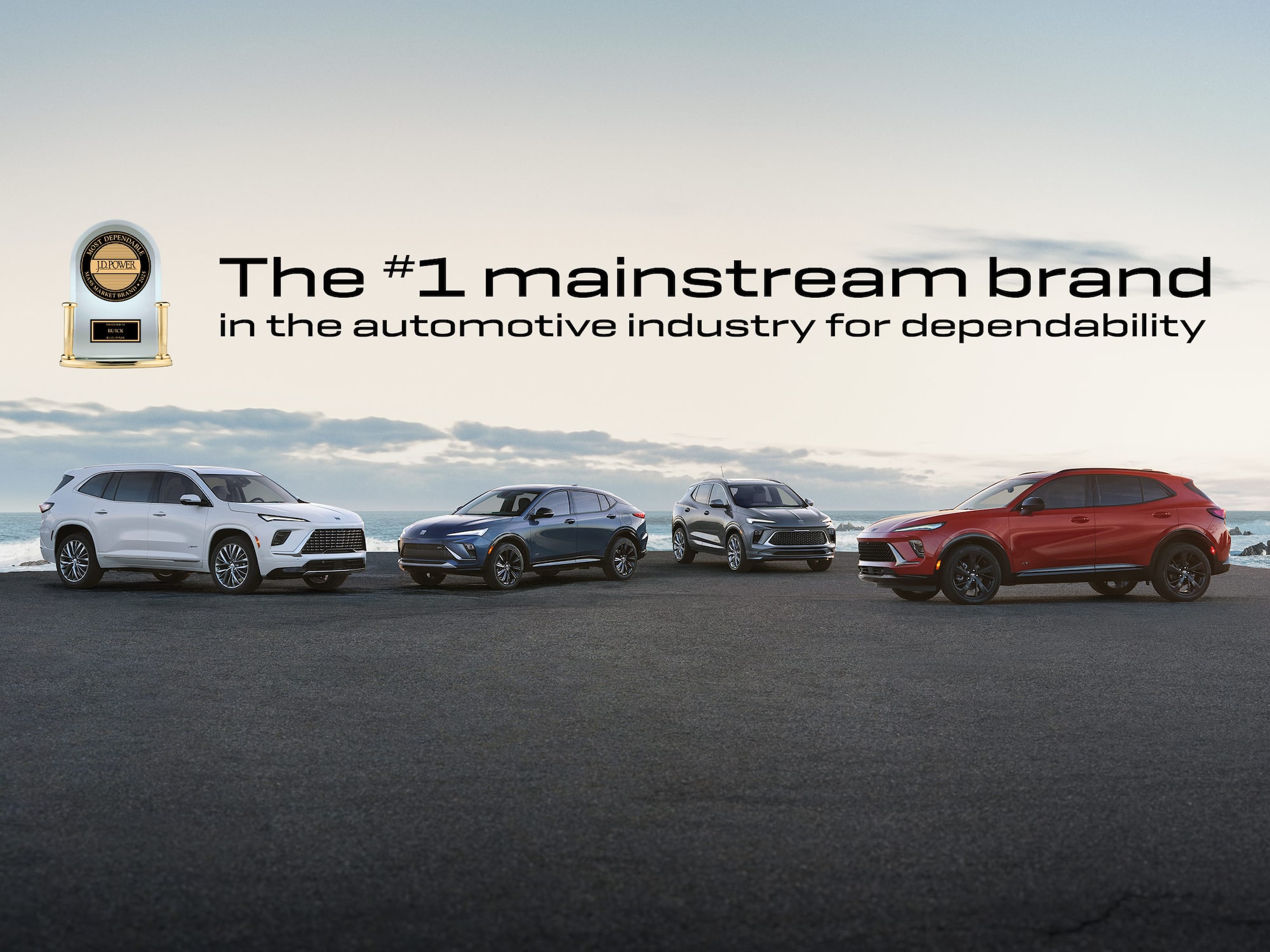 The Buick Lineup with Text Overlay: “The #1 mainstream brand in the automotive industry for dependability”