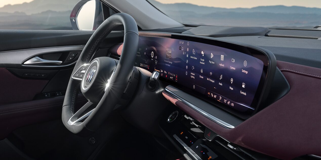 Interior View of the Steering Wheel and Infotainment Screen in the Buick Enclave