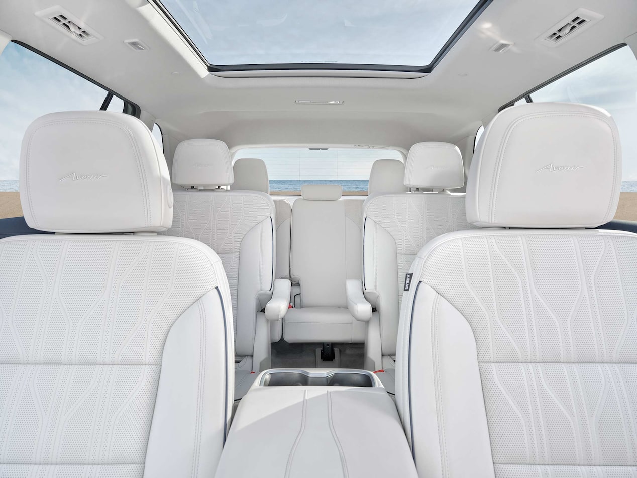 Interior View of the White Interior Seating in the Buick Enclave Avenir Luxury Mid-Size SUV Displaying the Seating Capacity