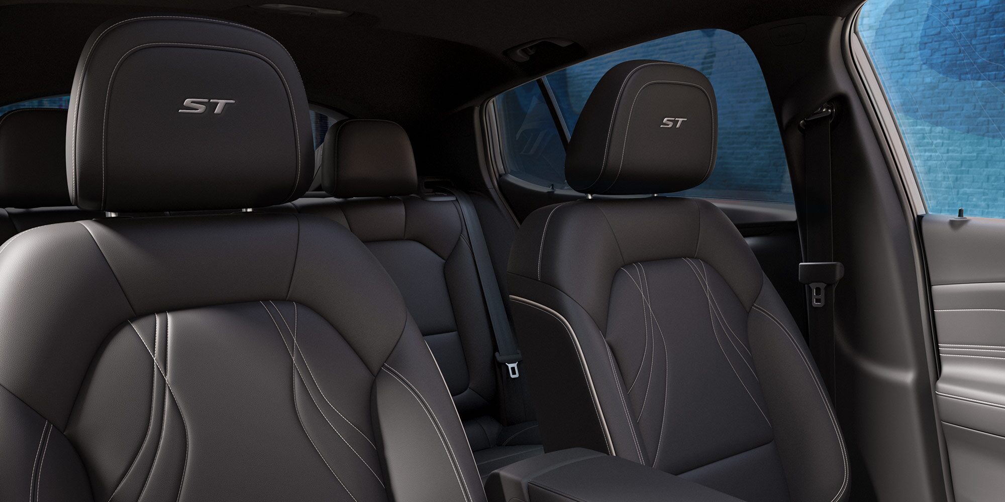 Interior View of the Ebony Seating in the 2026 Envista Sports Touring SUV with ST Stitched in the Headrests