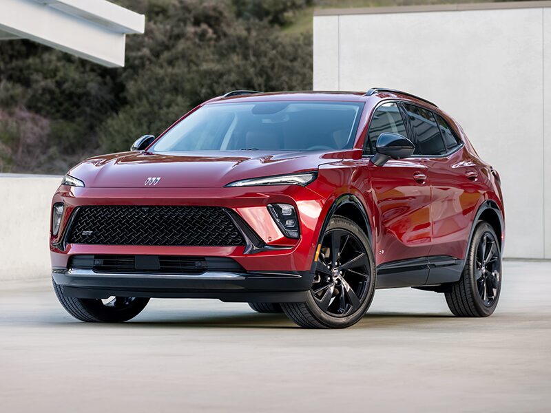 Front Three-Quarters View of a Parked Red Buick Envision