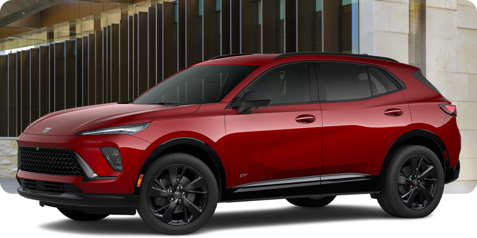 Front-Three Quarter View of a Buick Envision ST Sporty Compact SUV Parked Outside a Building