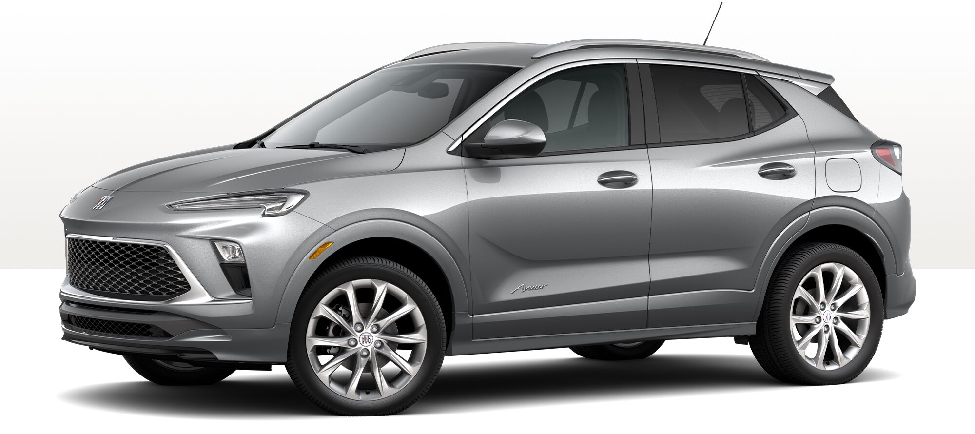 A 2026 Buick Encore GX Avenir SUV in Gray on a Clean Studio Background