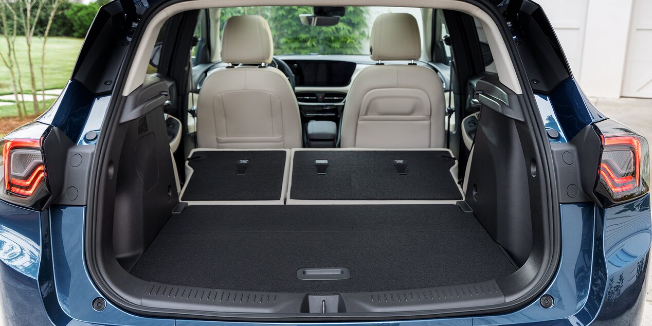 Back view of the spacious trunk on the 2025 Buick Encore GX Avenir.