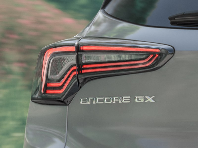 Close up view of the LED taillamps on the 2025 Buick Encore GX Avenir.