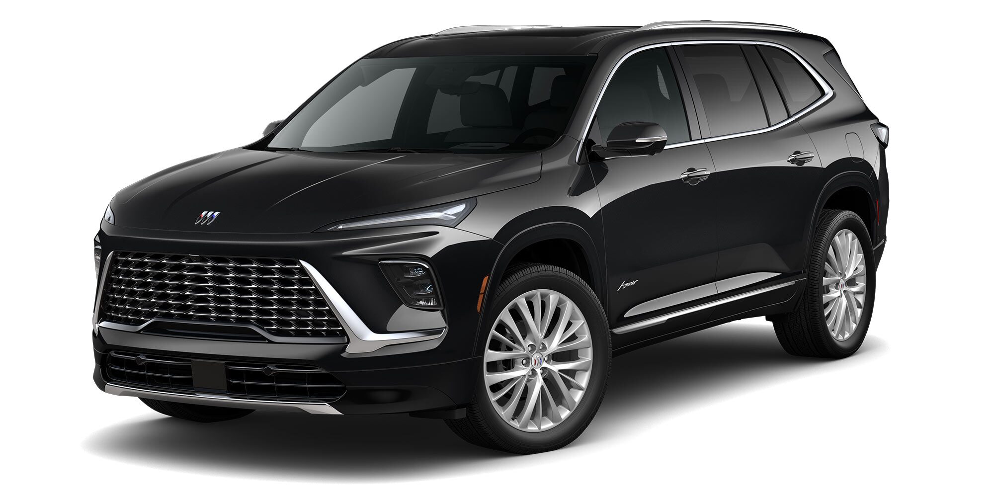 Front Three-Quarters View of a Ebony Twilight Metallic 2026 Buick Enclave Anenir Luxury Mid-Size SUV