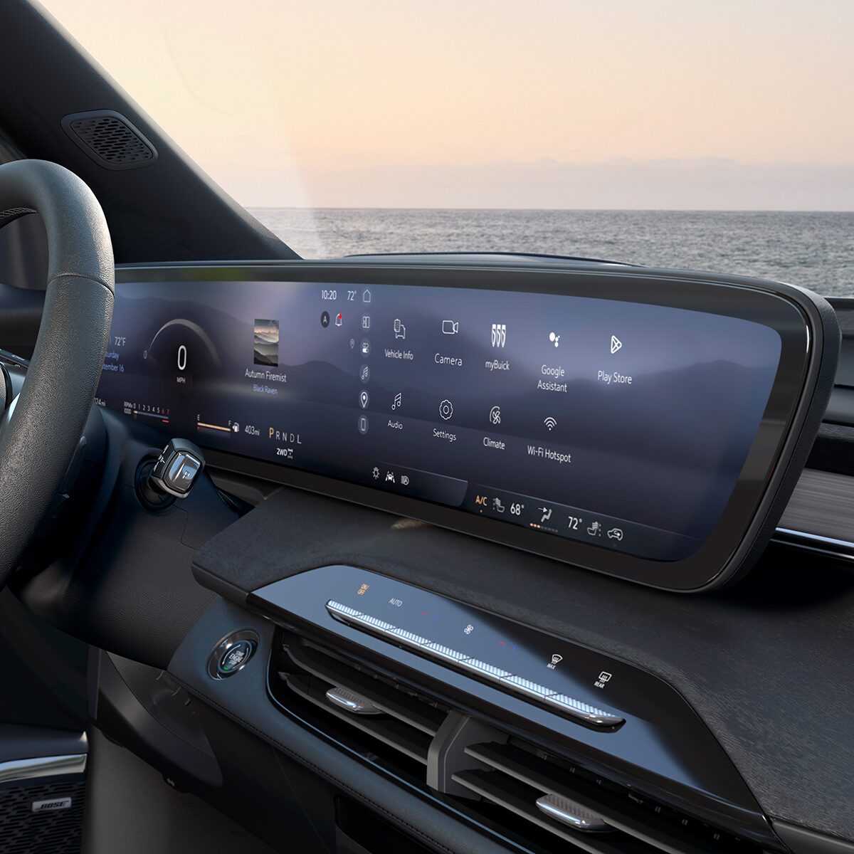 Driver’s Seat View of the Steering Wheel and Frontal Space of a 2026 Buick Enclave Interior