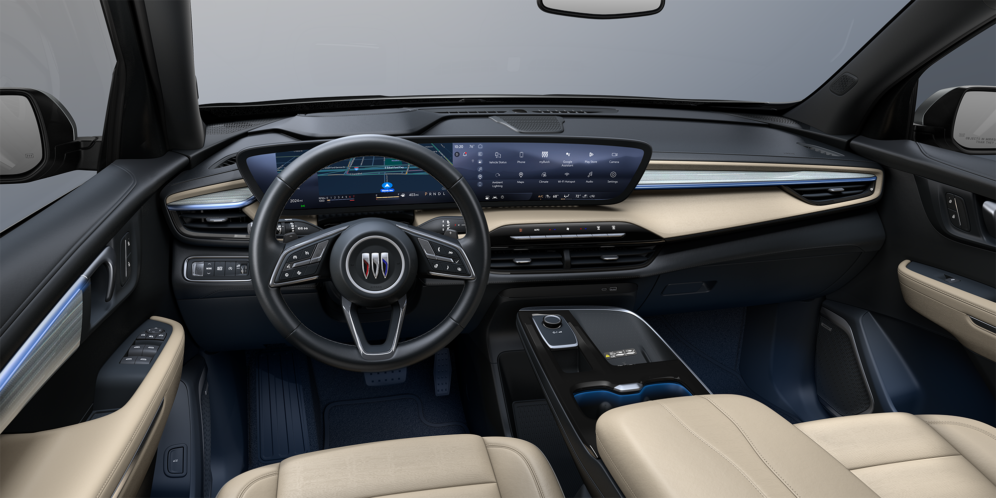 A View of the Front Interior with Steering Wheel and Dashboard of a 2026 Buick Enclave