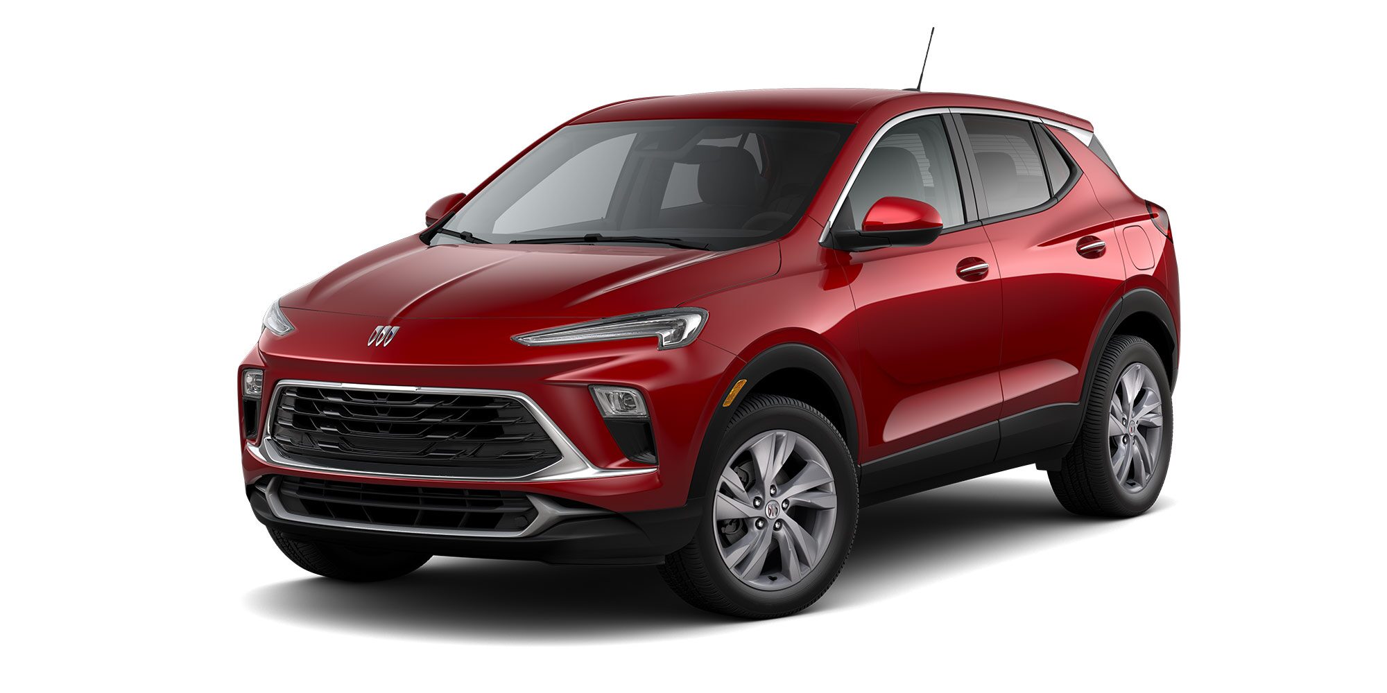 Front Three-Quarters View of the 2026 Buick Encore GX Preferred Subcompact SUV in the Color Brilliant Red