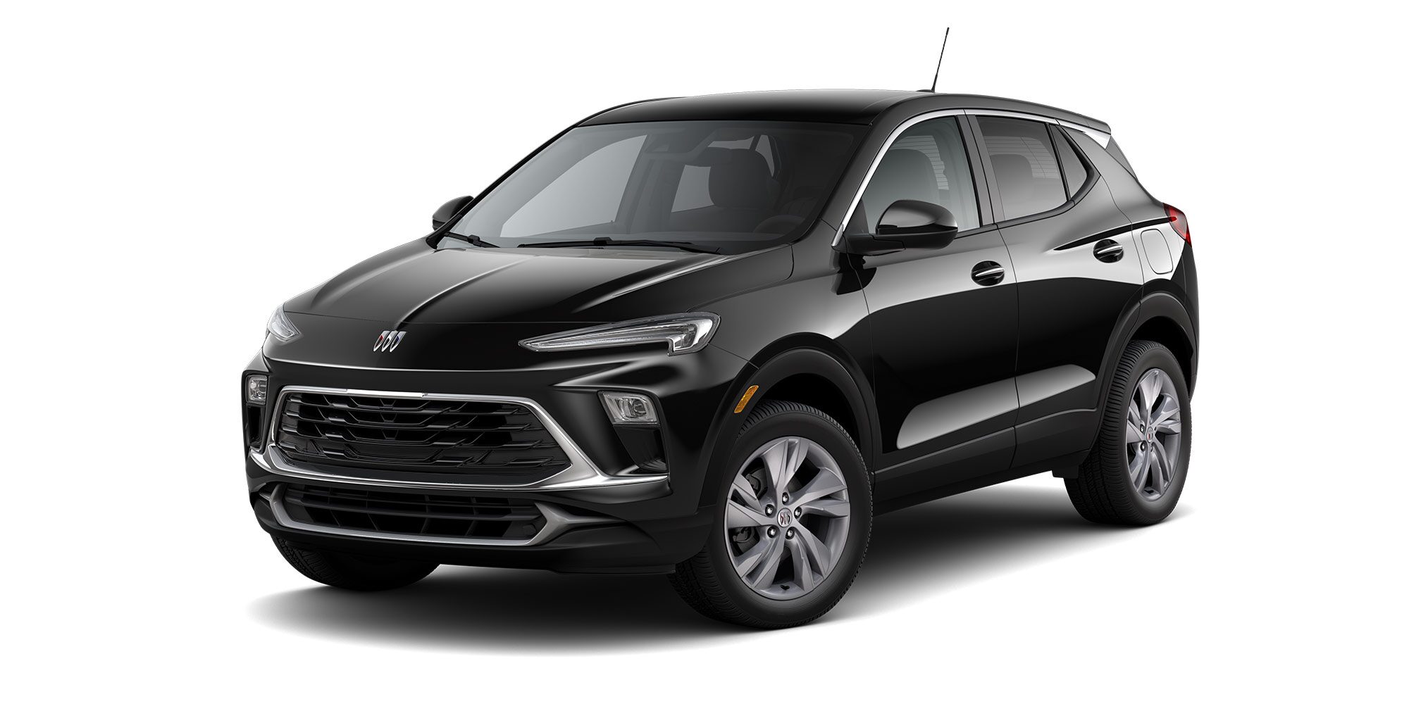 Front Three-Quarters View of the 2026 Buick Encore GX Preferred Subcompact SUV in the Color Ebony Twilight Metallic