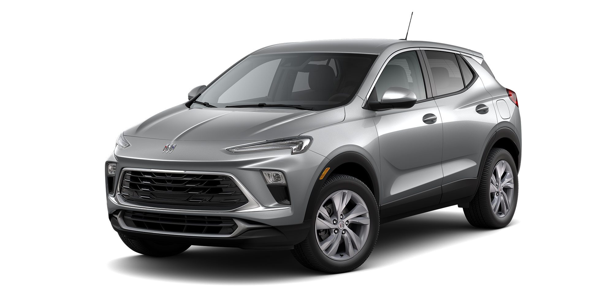 Front Three-Quarters View of the 2026 Buick Encore GX Preferred Subcompact SUV in the Color Moonstone Gray Metallic