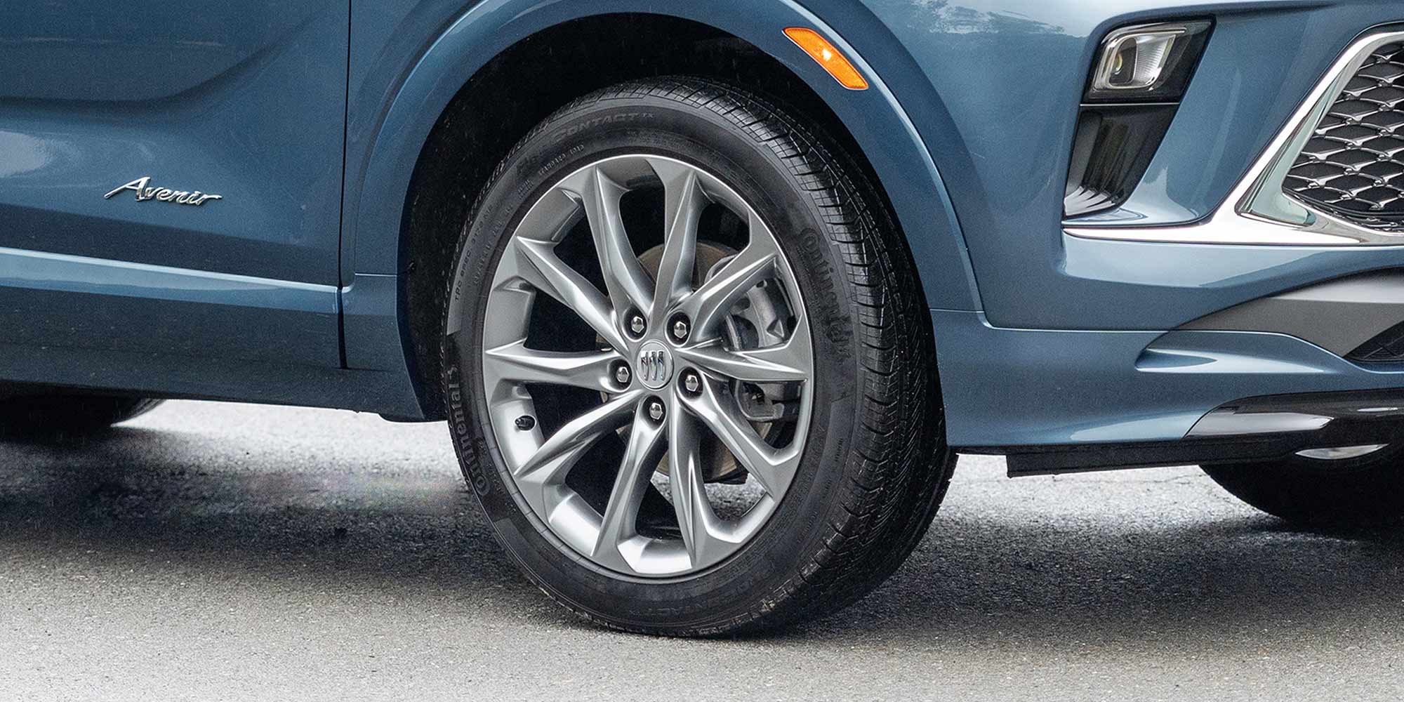 Close up view of the wheels of the 2026 Buick Encore GX Avenir.