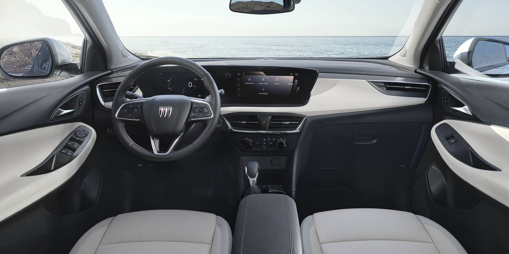 Spacious front interiors of the 2026 Buick Encore GX.