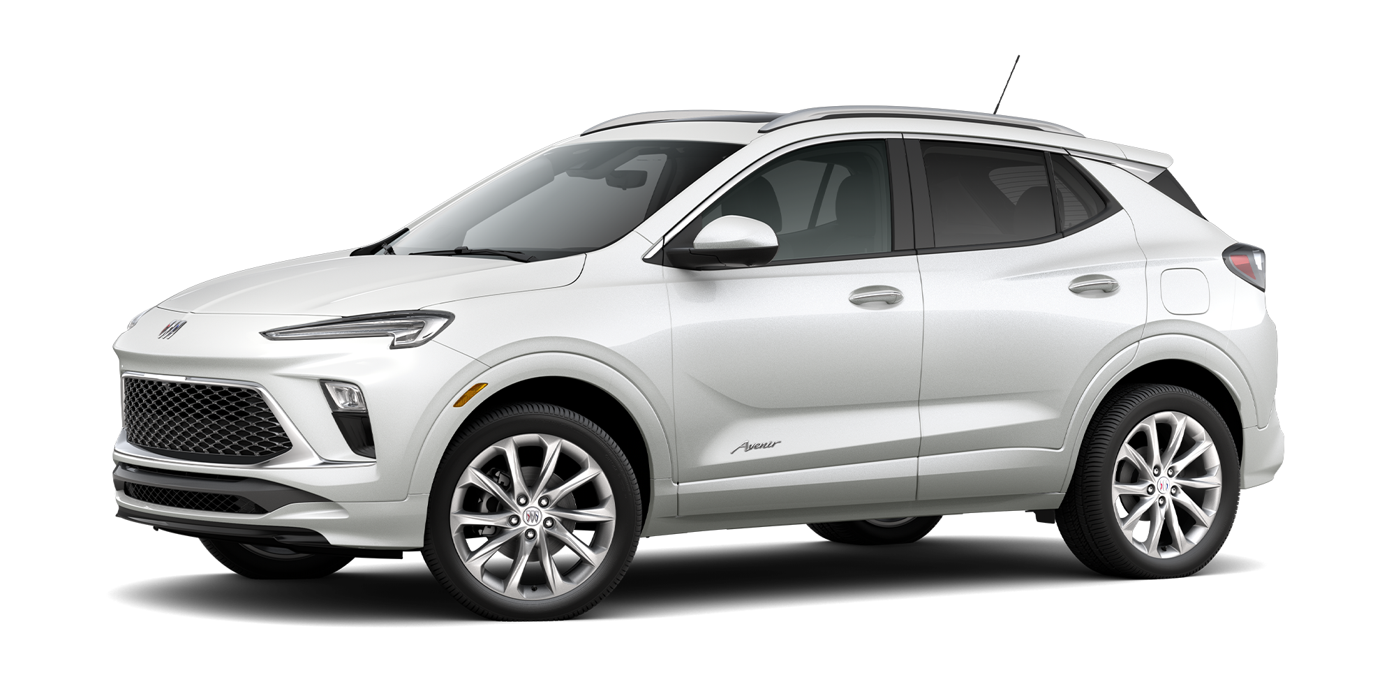 Three-Quarters View of the 2026 Buick Encore GX Avenir Luxury SUV in the Color Summit White