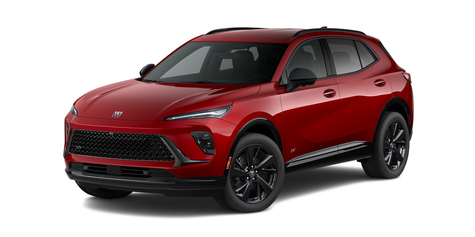 Front Three-Quarters View of the 2026 Buick Envision Sport Touring SUV  in the Color Brilliant Red