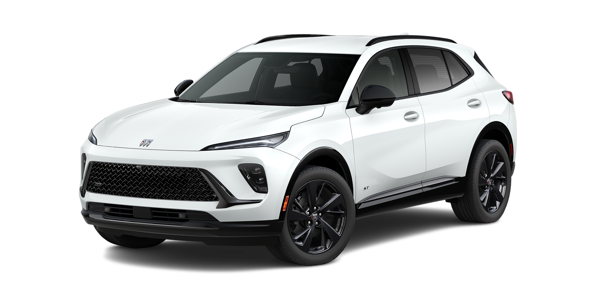 Front Three-Quarters View of the 2026 Buick Envision Sport Touring SUV in the Color Summit White