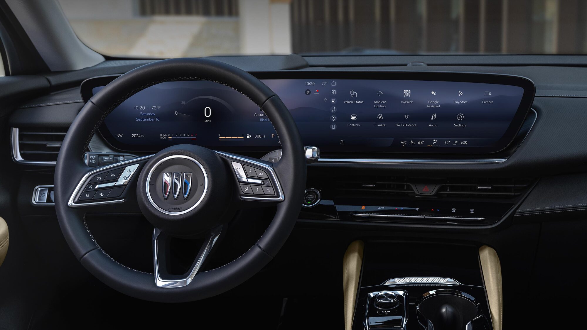 Interior View of the Steering Wheel and Infotainment System in the 2026 Buick Envision Compact SUV