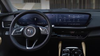Interior View of the Steering Wheel and Infotainment System in the 2026 Buick Envision Compact SUV