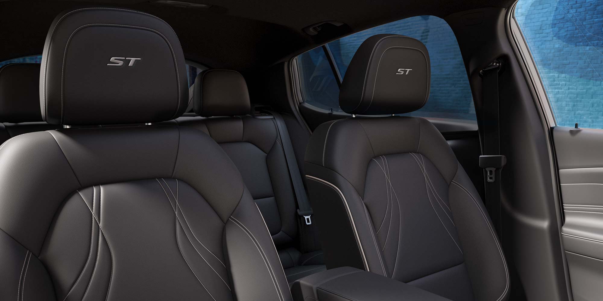 Interior View of the Ebony Seating in the 2026 Envista Sports Touring SUV with ST Stitched in the Headrests