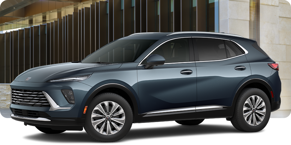 Front-Three Quarter View of a Buick Envision Compact SUV Parked Outside a Building